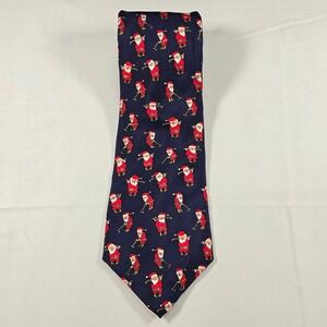 Silk Tie Alynn Mens Navy Blue Golfing Santa Christmas Holiday Golf